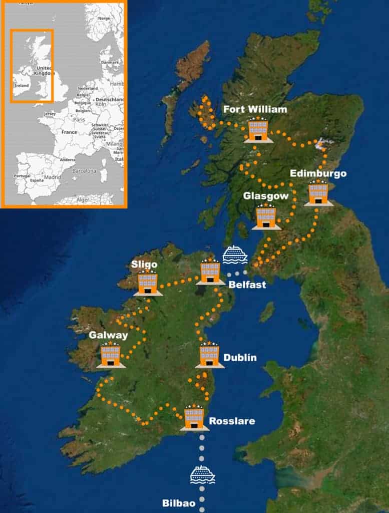 itinerario Viaje organizado en moto Irlanda y Escocia 100% Asfalto