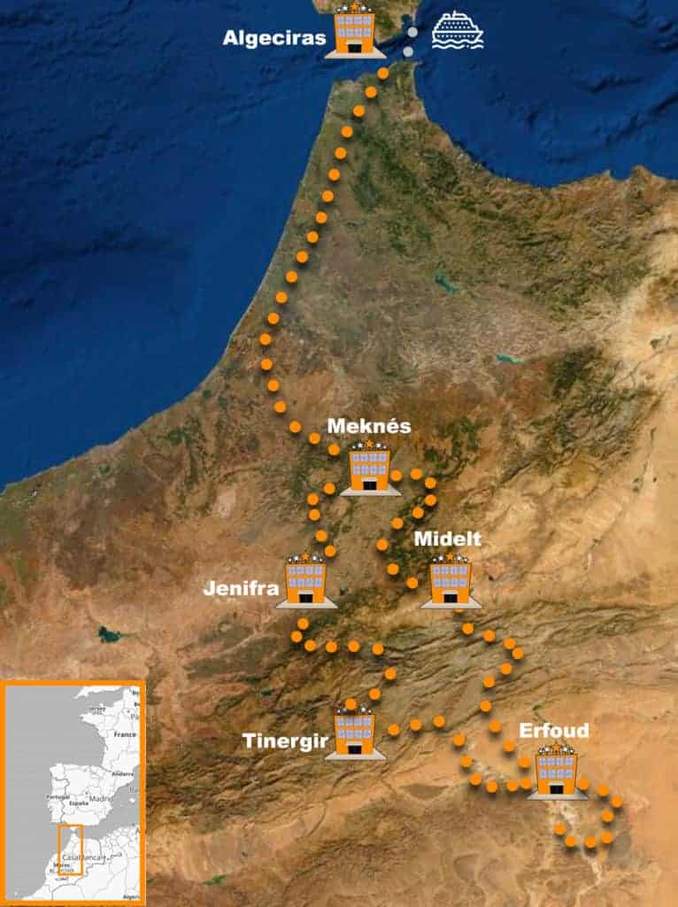 itinerario Viaje organizado en moto Trail a Marruecos X-Morocco Tour