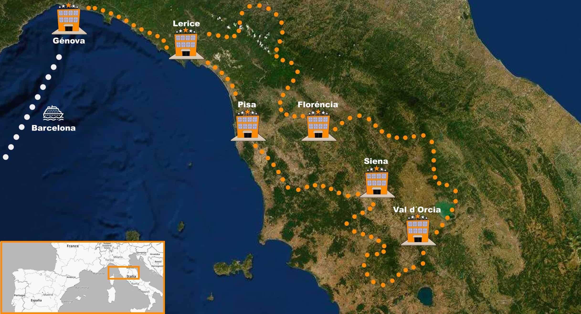 itinerario Viaje organizado en moto a la Toscana Italia