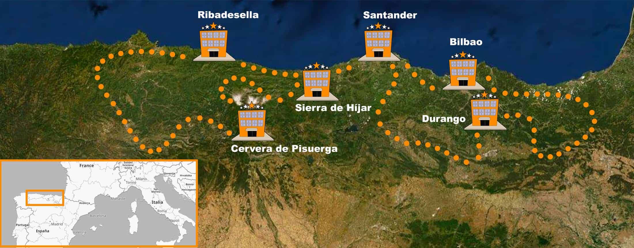 itinerario Viaje en moto organizado por el Norte de España 